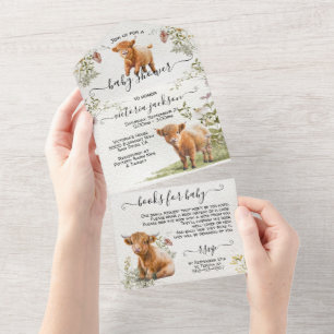 Entzückende Highland-Kuh-Baby-Party All In One Einladung
