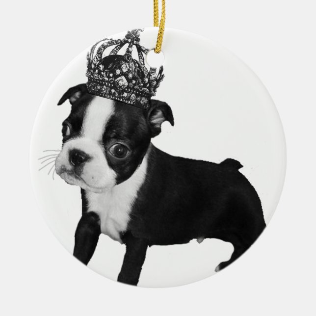 Entzückende Hündchen-Krone BOSTONS TERRIER Keramikornament (Vorne)