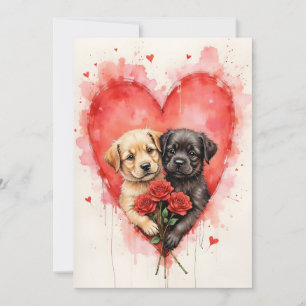 Entzückende Hunde Valentinsherzen und rote Rosen Karte
