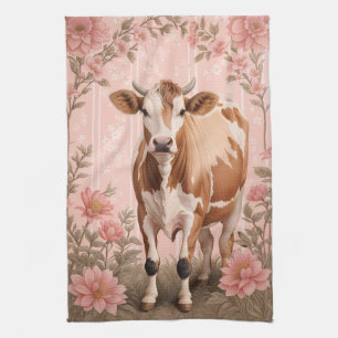 Entzückende Jersey-Kuh Rosa Floral Geschirrtuch