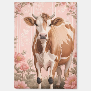 Entzückende Jersey-Kuh Rosa Floral Magnet
