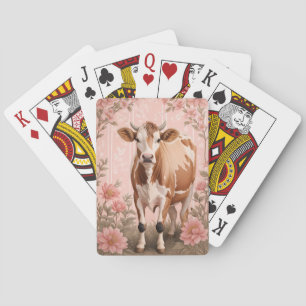 Entzückende Jersey-Kuh Rosa Floral Spielkarten