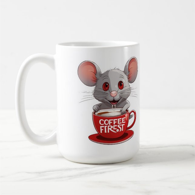 Entzückende Kaffe Maus in roter Tasse (Links)