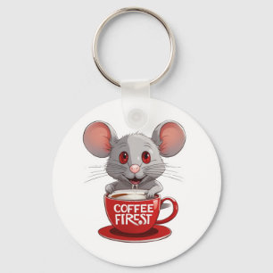 Entzückende Kaffe Maus in roter Tasse Schlüsselanhänger