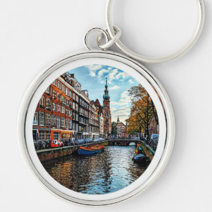 Entzückende Kanalszene in Amsterdam Schlüsselanhänger