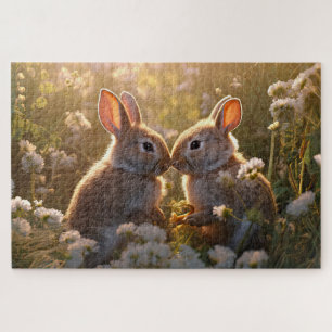Entzückende Kaninchen im Frühlingswiesen-Design