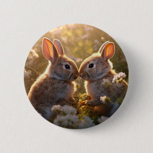 Entzückende Kaninchen im Frühlingswiesen-Design Button