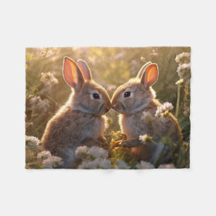 Entzückende Kaninchen im Frühlingswiesen-Design Fleecedecke