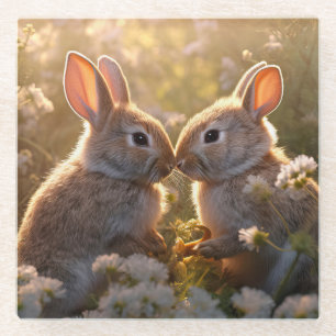 Entzückende Kaninchen im Frühlingswiesen-Design Glasuntersetzer