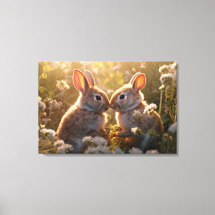 Entzückende Kaninchen im Frühlingswiesen-Design Leinwanddruck