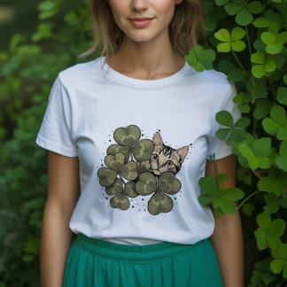 Entzückende Katze umgeben von grünen Kleeblättern Tri-Blend Shirt