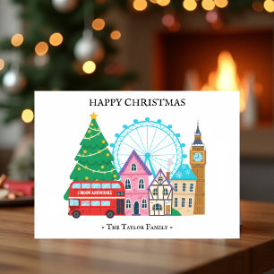 Entzückende London-Weihnachtsstadt-Szene-Feiertags Feiertagspostkarte