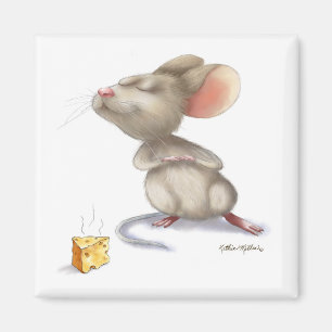 Entzückende Maus und Käse Cartoon Magnet