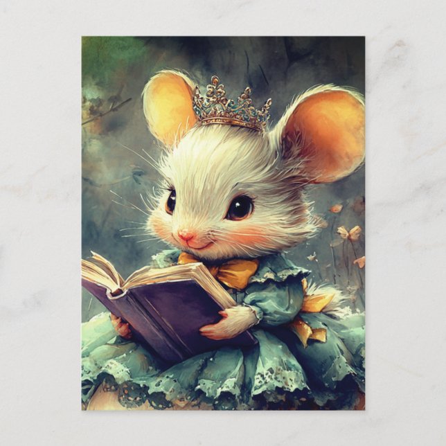 Entzückende Mäuseprinzessin liest ein Buch Postkarte (Vorderseite)