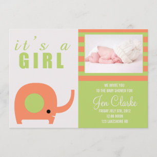Entzückende orange Elefant-Babyparty-Einladung Einladung