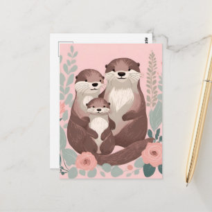 Entzückende Otterfamilie Postkarte