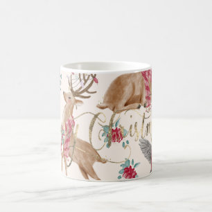 Entzückende Rentiere, Vögel, Blumen Kaffeetasse
