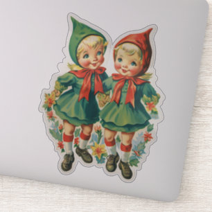 Entzückende Retro-Weihnachtselfen Aufkleber