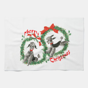 Entzückende Retro Weihnachtspudel-Kranz-Gewohnhei Küchentuch