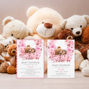 Entzückende rosa Babyparty zum schlafenden Bären Einladung