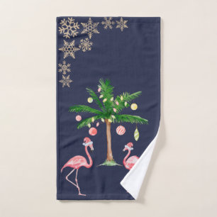 Entzückende rosa Flamingos, Palmen-Schneeflocken Badhandtuch Set