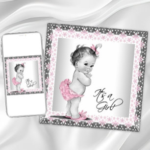 Entzückende rosa und graue Babygirl-Party Einladung