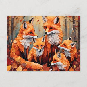 Entzückende Rotfuchs-Familie im Herbst Postkarte