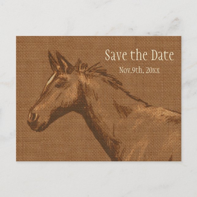 Entzückende Rustikale Pferd Save the Date Postkart Ankündigungspostkarte (Vorderseite)