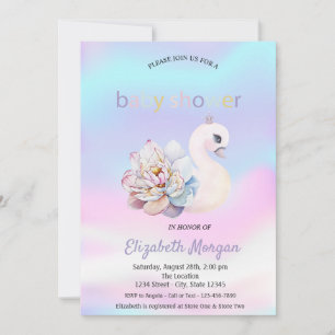 Entzückende Schwan-Blumen-Holografische Babyparty Einladung