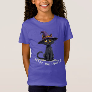 Entzückende schwarze Katze mit einem Hexenhut T-Shirt