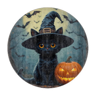 Entzückende schwarze Katze mit Hexenhut Schneidebrett