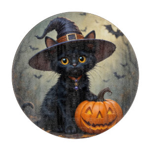 Entzückende schwarze Katze mit Hexenhut Schneidebrett