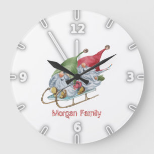 Entzückende skurrile Gnome Schlitten Weihnachten Große Wanduhr