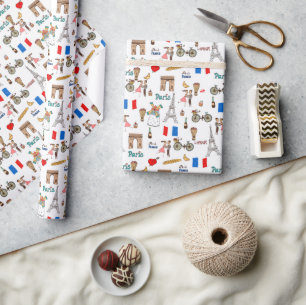 Entzückende skurrile Pariser Motive mit Eiffelturm Geschenkpapier