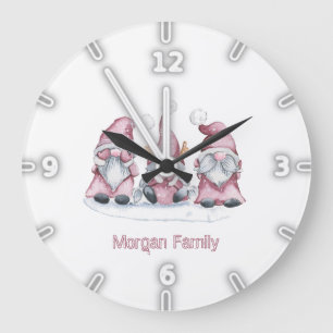 Entzückende skurrile rosa Gnome Weihnachten Große Wanduhr