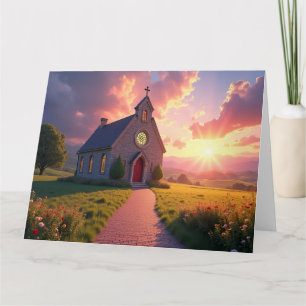Entzückende Steinkirche auf einer Bergwiese Karte