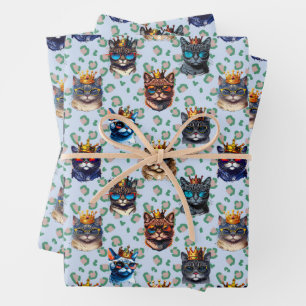 Entzückende süße königliche Katzen wiederholendes Geschenkpapier Set