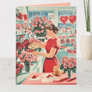 Entzückende Szene eines Vintage-Blumenladens Karte