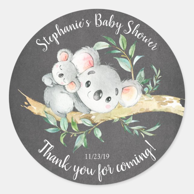 Entzückende Tafel-Koala-Bärn-Babyparty-Bevorzugung Runder Aufkleber (Vorderseite)