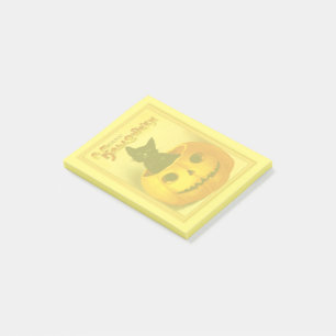 Entzückende Vintage-Schwarze-Katze-Halloween-Kürbi Post-it Klebezettel