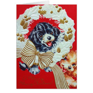 Entzückende Vintage Weihnachtscockerspaniel-Welpen