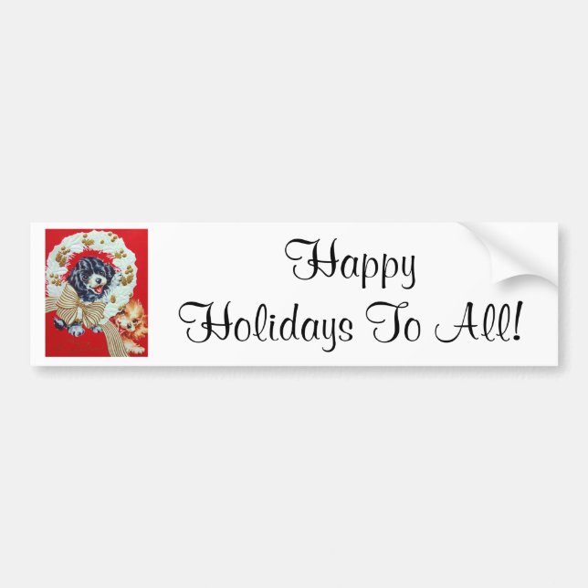Entzückende Vintage Weihnachtscockerspaniel-Welpen Autoaufkleber (Vorne)