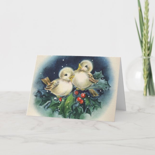 Entzückende Vintage Winter-Vögel, Weihnachten (Vorderseite)