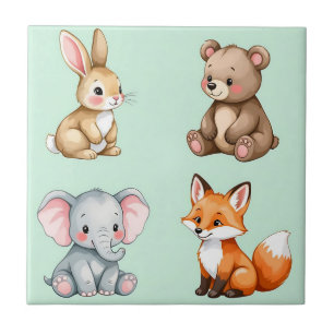 Entzückende Wald-Baby-Tiere Pastell-Wasserfarbe  Fliese