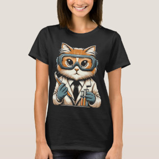 Entzückende Wissenschaftskatze mit Laborausrüstung T-Shirt