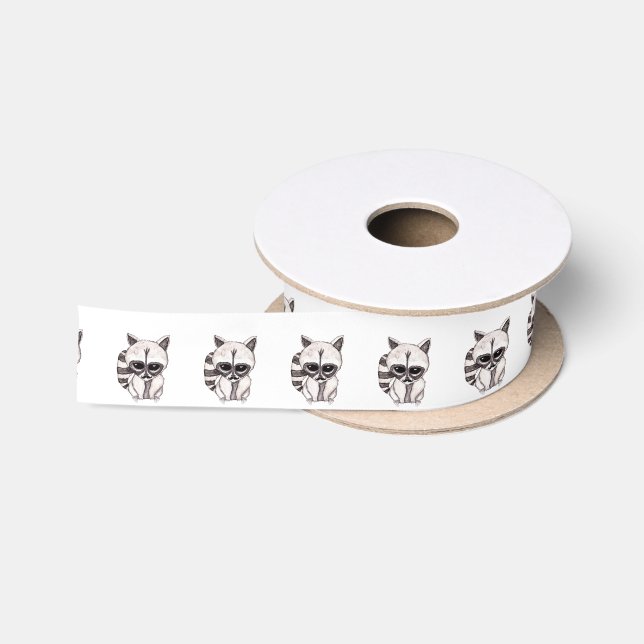 Entzückender Aquarell-Waschbär mit dem gemalten Satinband (Spule)