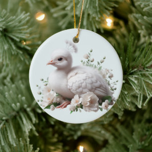 Entzückender Baby-Pfau & Blumen: Naturs Freude Keramik Ornament