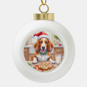 Entzückender Basset Hound stiehlt Weihnachtskekse Keramik Kugel-Ornament