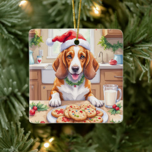 Entzückender Basset Hound stiehlt Weihnachtskekse Keramikornament