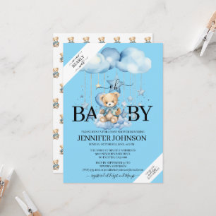 Entzückender blauer Wasserfarbe-Teddybär-Baby-Show Einladung